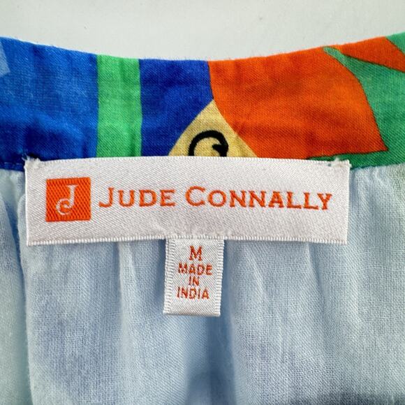 Jude Connally Lilith Printed Blouse Sz M Blue Tropical Floral Beach Cotton $148 - Picture 7 of 12